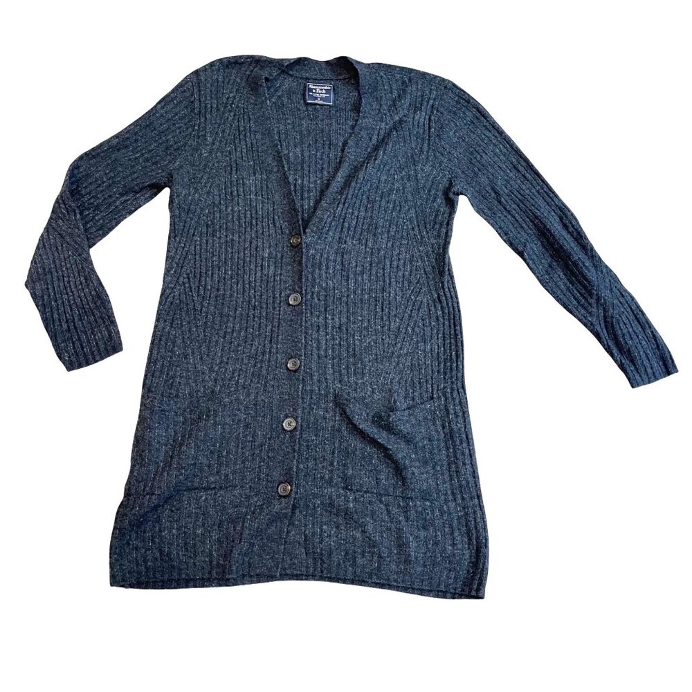 Abercrombie & Fitch Ribbed Cardigan Sweater Women's Size Small Gray Knit V-Neck